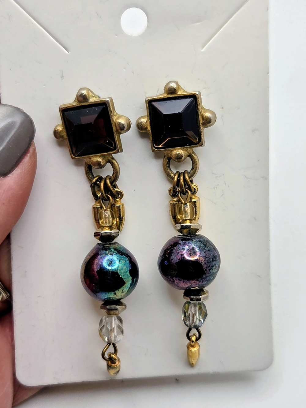 STATE Gold-Tone Drop Earrings with Black Studs & Iridescent Beads